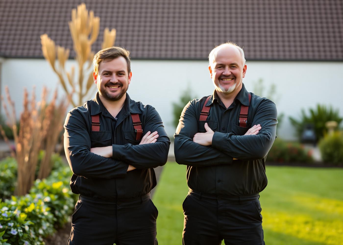 Het team van Team Tuin Totaal in een opgeleverde tuin
